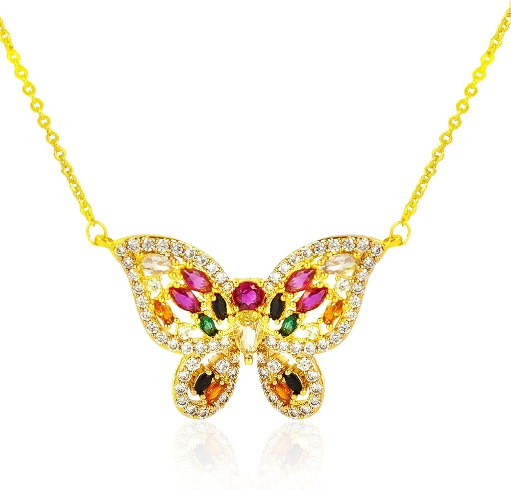 Gold Butterfly Necklace for Women - Dainty Gold Pendant Necklaces Cubic Zirconia Necklace, Butterfly Jewelry Gifts for Women, Teen Girls