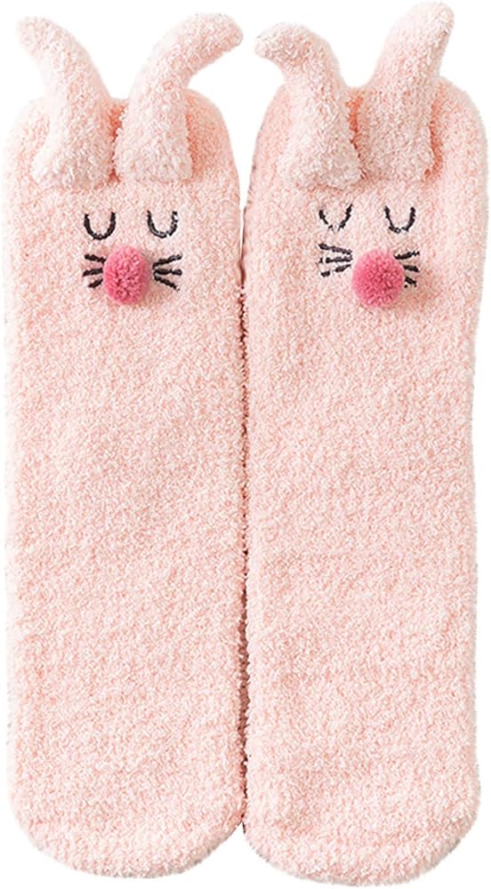 Socks for Women Winter Warm Cozy Fuzzy Slipper Socks Cute Animal Bunny Ears Sleep Socks Winter Soft Fluffy Socks for Women