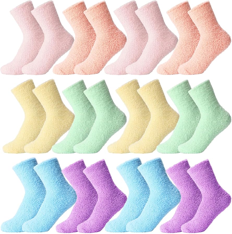 12 Pairs Fuzzy Socks for Women Warm Fluffy Socks Bulk Winter Soft Sleep Slipper Socks for Home Outdoor Christmas