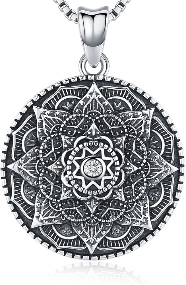 Sterling Silver Mandala Necklace,Flower of Life Pendant Necklace for Women