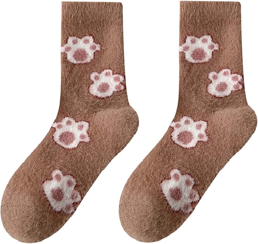 HELLORSO Wide Womens Socks Imitation Mink Plush Socks Women Middle Tube Socks AAnimal Sleep Socks Soft Waxy Stocking