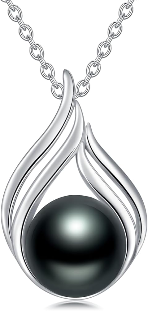 Black Pearl Necklace for Women 8-10mm AAAA Quality Handpicked Freshwater Black Pearls Sterling Silver 18"+2" mm Adjustable Sterling Silver Chain Anniversary Birthday Wedding Celebration Occasion