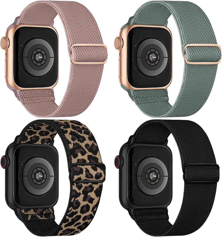 4 Pack Stretchy Solo Loop Compatible with Apple Watch Band 38mm 40mm 41mm 42mm 44mm 45mm 46mm 49mm Women Men, Sport Nylon Elastic Straps Braided Wristbands for iWatch Series 10 9 8 7 6 5 4 3 Ultra SE