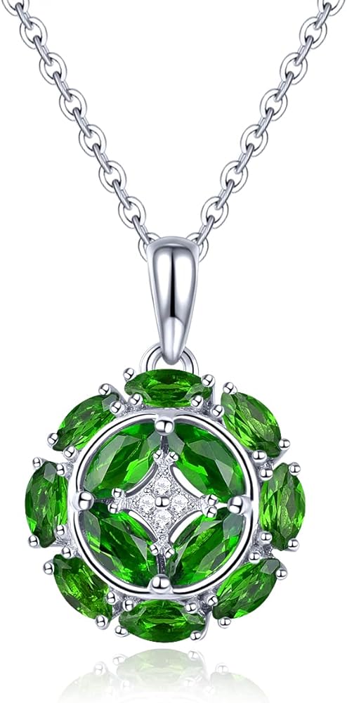 Pendant Necklaces for Women Setting Natural Gemstone Chrome Diopside Tanzanite Birthstone Pendants S925 Sterling Silver Cubic Zirconia Classic Style Fine Jewelry for Her