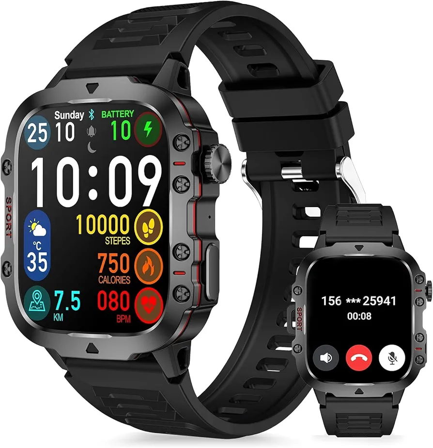1.96 Inch Men's Smart Watch with Bluetooth 5.2 Call/Dialing, Pedometer GPS Shared Watch Sports Heart Rate Monitor Smartwatch Compatible with Samsung Huawei Xiaomi Android iOS Black