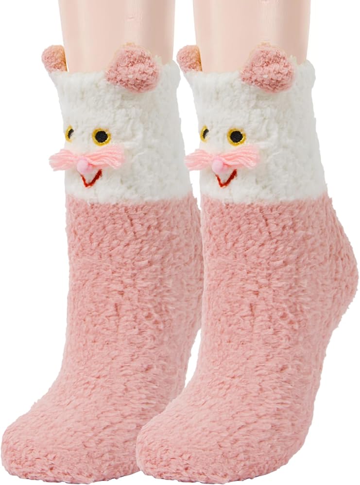 Benefeet Sox Womens Girls Fuzzy Socks Cute Cozy Soft Cat Socks Funny Comfy Fluffy Slipper Socks Thick Plush Sleeping Socks