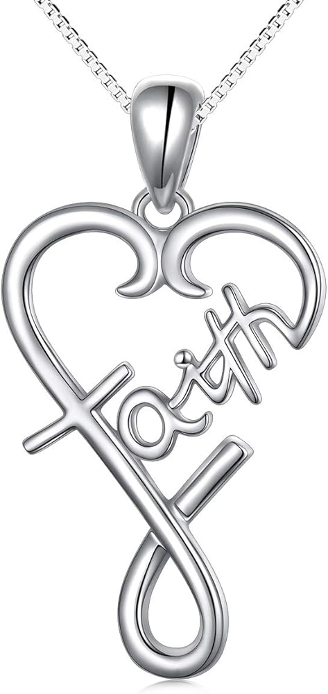 DAOCHONG S925 Sterling Silver Word Calligraphy Jewelry Faith Inspirational Message Charm Love Heart Pendant Necklace For Women Men,18 inches
