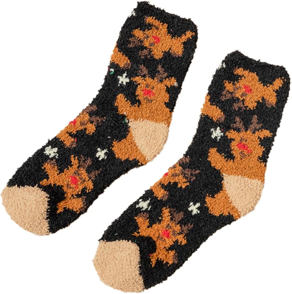 1 Pairs Christmas Fuzzy Socks for Women Girls Gifts Fluffy Cozy Warm Soft Plush Slipper Socks for Sleeping Xmas Holiday Socks Fuzzy Socks Mens Socks Womens Socks Halloween Socks Black Wool Crew Socks