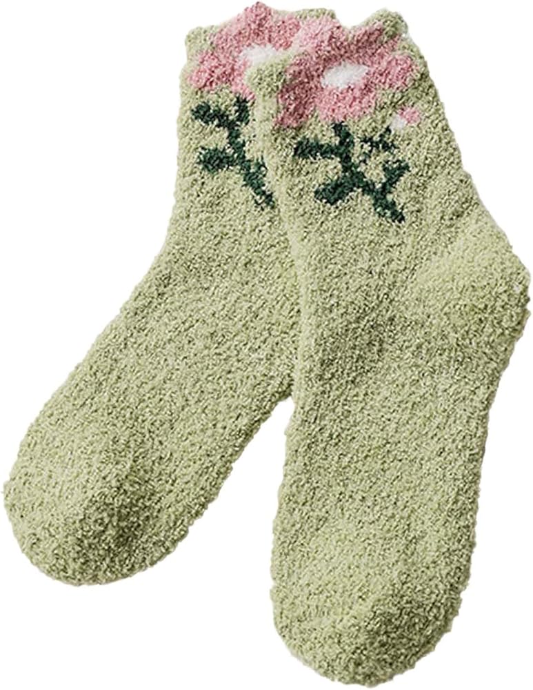 Women's Fuzzy Fluffy Cozy Slipper Socks Soft Cabin Plush Warm Socks Floral Super Microfiber Cozy Sleeping Socks