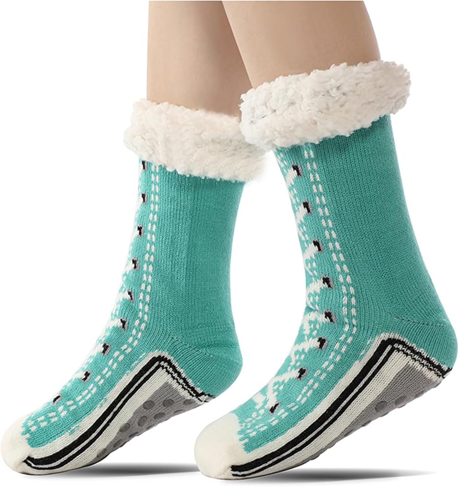 Ultra Thick Socks, Cashmere Slipper Home Socks, Slipper Socks With Non Slip Slipper Socks, Indoor Comfort Shimmery Christmas (Blue,One Size)