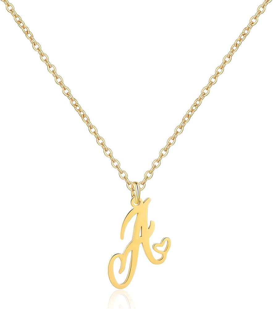 Gold Heart Initial Necklaces for Women, Minimalist Initial Heart Necklaces for Her, Dainty Alphabet Letter Pendant Necklaces Gift Jewelry