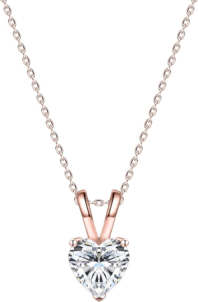 Solitaire Diamond Pendant Necklace | 2.0 Carat (8mm) Heart Cut Cubic Zirconia | 18" Adjustable 18K Gold Filled Dainty Waterproof Chain | Non-Tarnish Hypoallergenic | Silver Necklace Rose Gold Necklace | Trendy Diamond Necklace Gift For Women