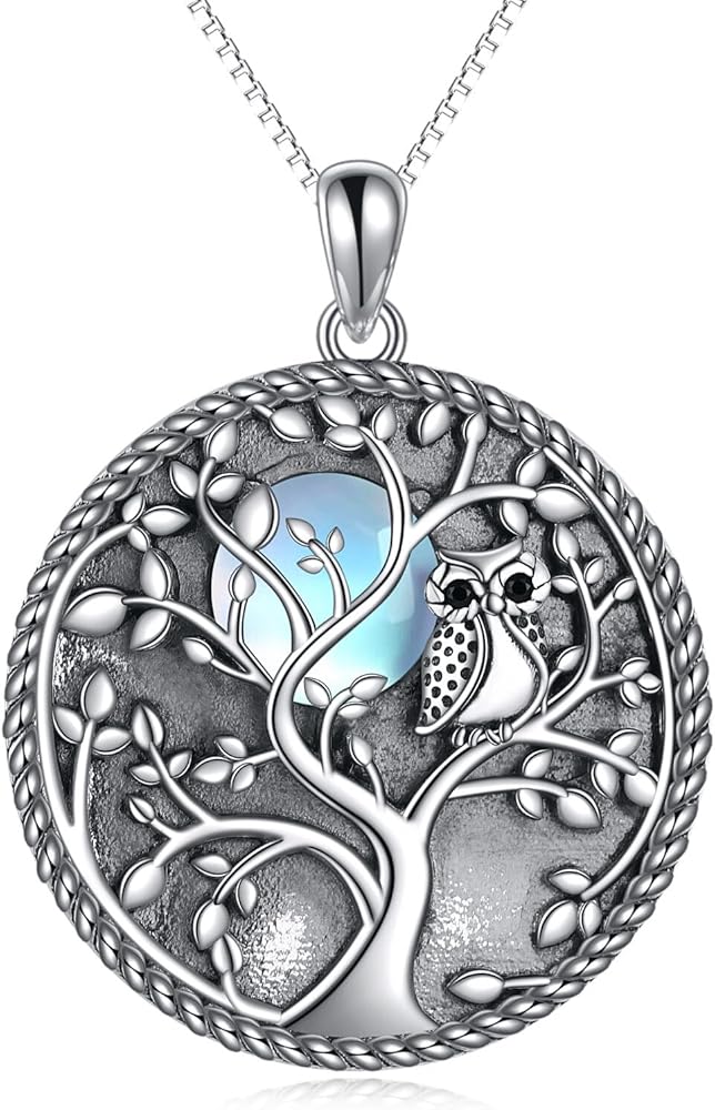 KQF Wolf/Eagle/Owl/Bunny/Panda/Moth/Eel Neckalce Sterling Silver Abalone Moonstone Pendant Animals Jewelry Gifts for Women