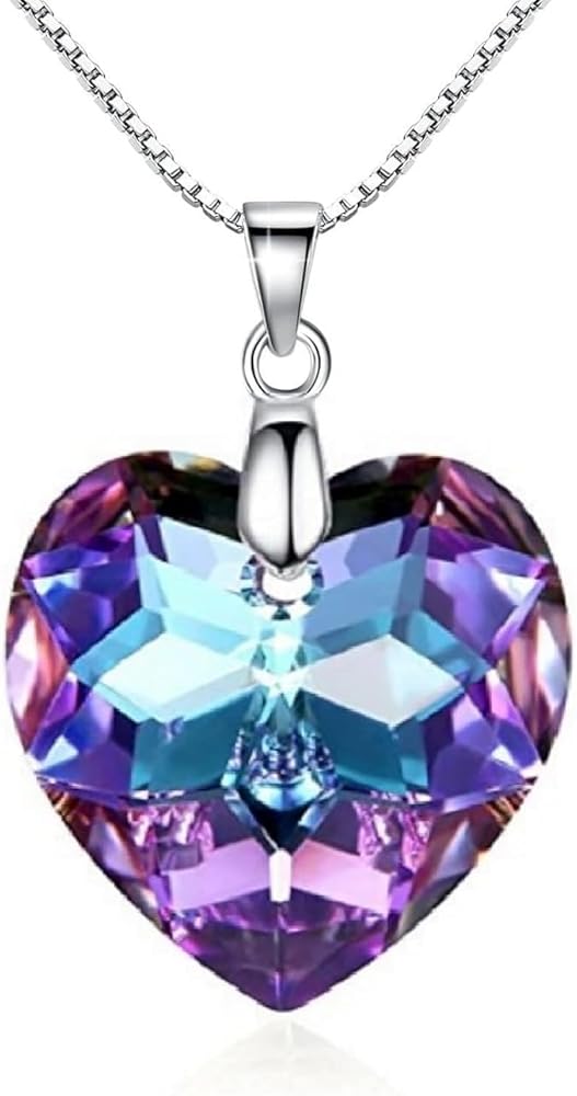 Crystalline Azuria Pendant Necklace For Women Heart Necklaces For Women With Crystals Sterling Silver Women's Jewelry 18 inches