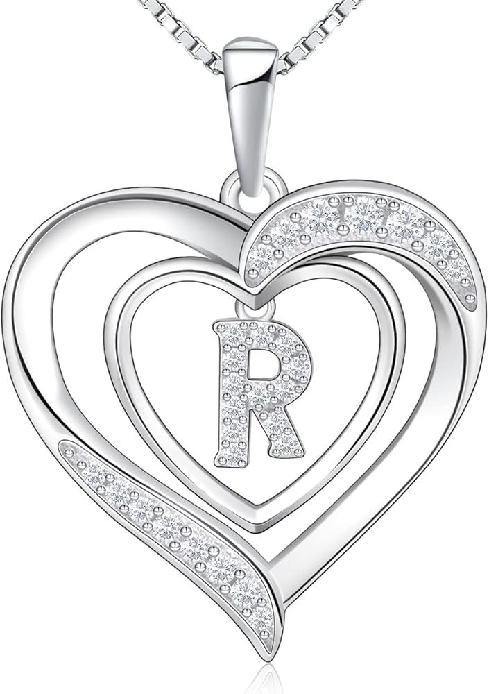 RIVIKO Heart Initial Necklace for Women, 925 Sterling Silver Dainty Letter Pendant Necklaces, Personalized Initial Charm Alphabet Jewelry Valentines Mother's Day Anniversary Christmas Birthday Gifts for Women Her Mom Wife