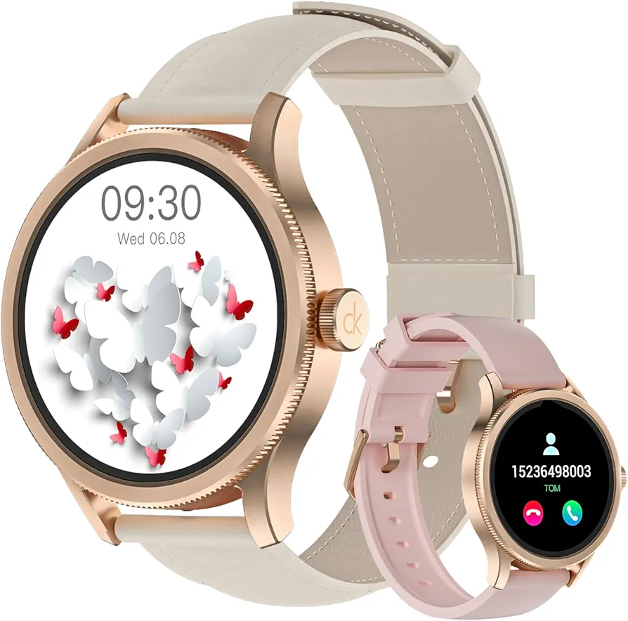 Smart Watches for Women, Fitness Tracker Smartwatch for Android Phones/iPhone Compatible,1.27" Womens Watch with Blood Oxygen Monitor, Calls and Messages/Heart Rate/Sleep/Female Cycle(2 Watch Bands)