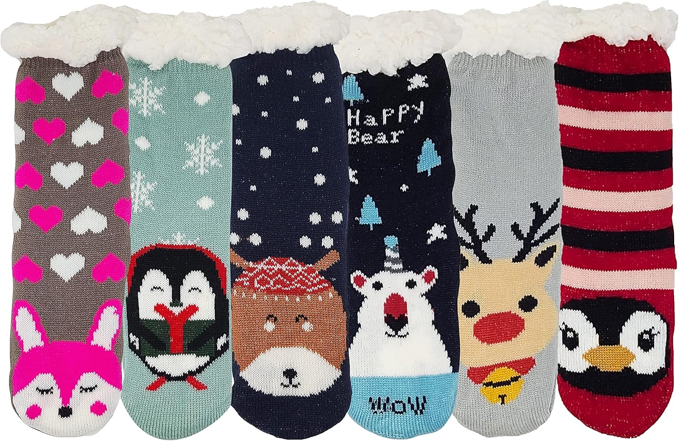 Different Touch 6 Pairs Men Women's Sherpa Fleece Lined Winter Christmas Cozy Fuzzy With Non Skid Grippers Slipper Socks