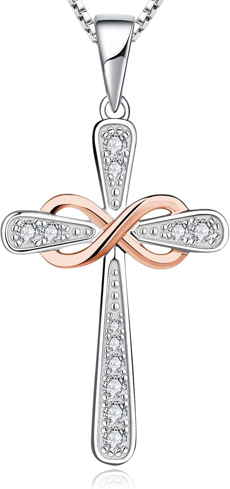 YL Women's Cross Necklace 925 Sterling Silver Infinity Pendant Birthstone Criss Jewelry