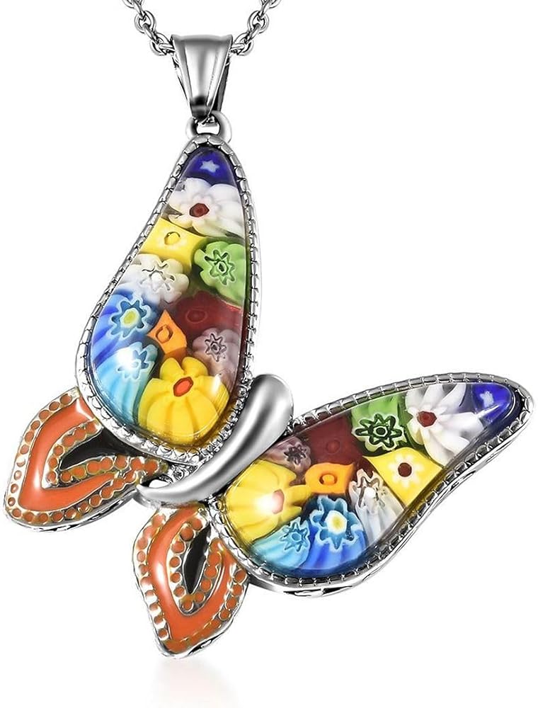 Shop LC Butterfly Necklaces for Women 20-24" with Lobster Claw - Murano Style Millefiori Glass Necklace Aesthetic Beach Summer Butterfly Jewelry for Women Birthday Butterfly Christmas Gifts for Women