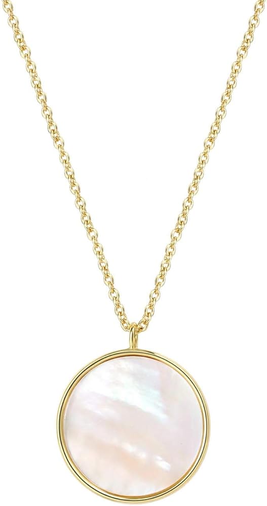 Dainty 14k Gold Plated Mother of Pearl Shell Pendant Necklaces | Cute Round Shell Pendant Necklaces for Women Girls