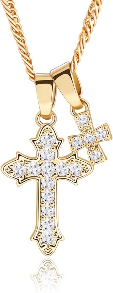 Cross Necklace for Women,18K Gold Plated CZ Cross Pendant Necklace,Double Cross Necklace with Gold Chain Cross Necklace Trendy Jewelry Gifts for Women