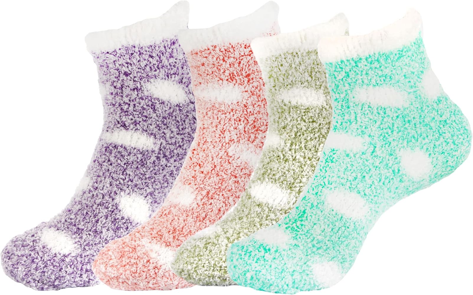 BambooMN Women's Soft Warm Fuzzy Fluffy Polka Dot Cuff Crew Home Socks
