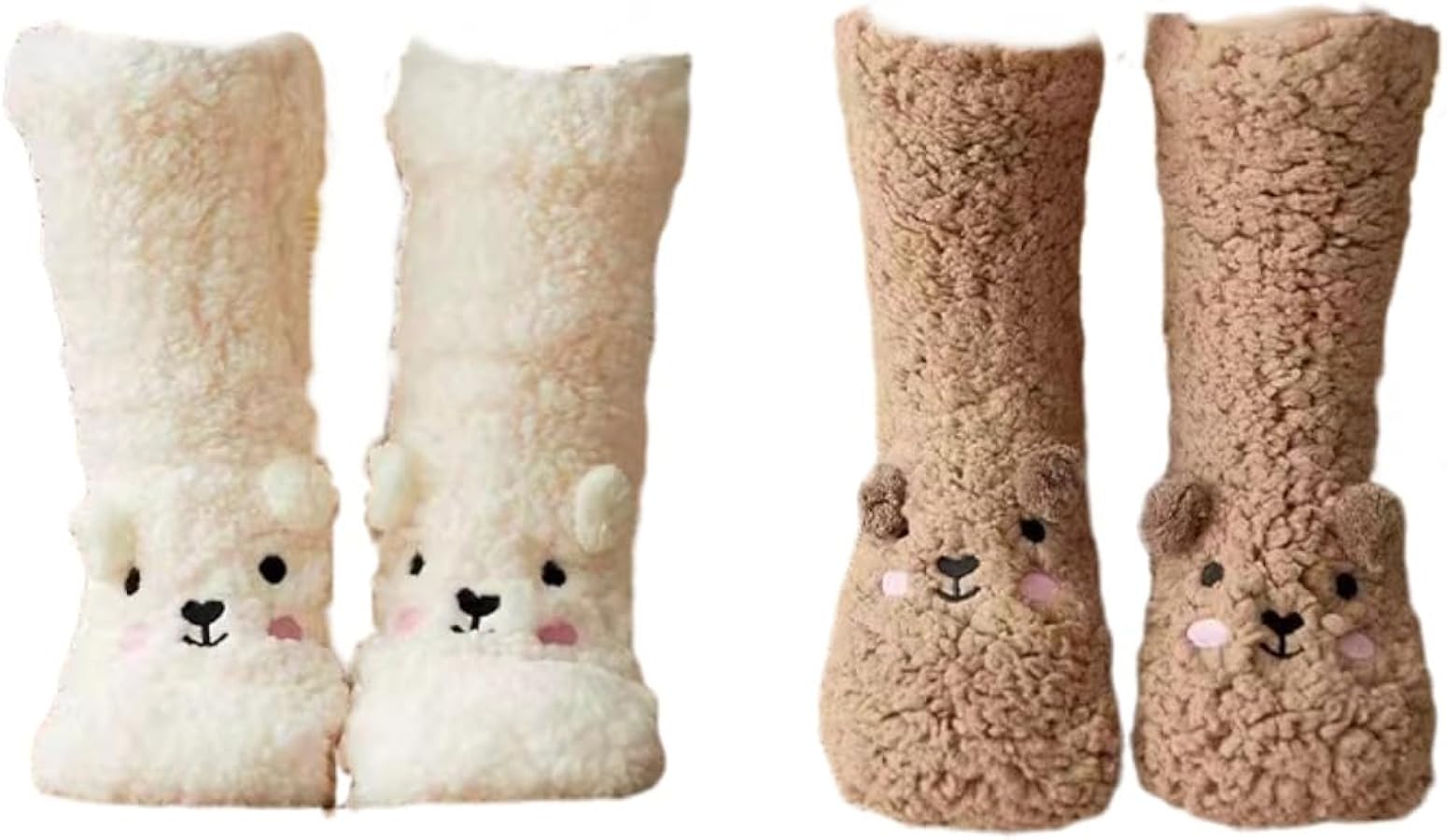 Cartoon Bear Socks Soft Plush Fuzzy Winter Sleep Socks for Women fluffy socks Non-Slip Floor Socks with Grips