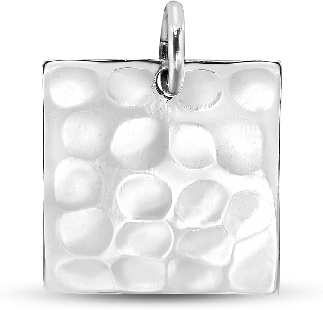 AeraVida Hammered Texture Square .925 Sterling Silver Pendant | Square Pendant Necklace for Women | Hammered Square Pendant Necklace