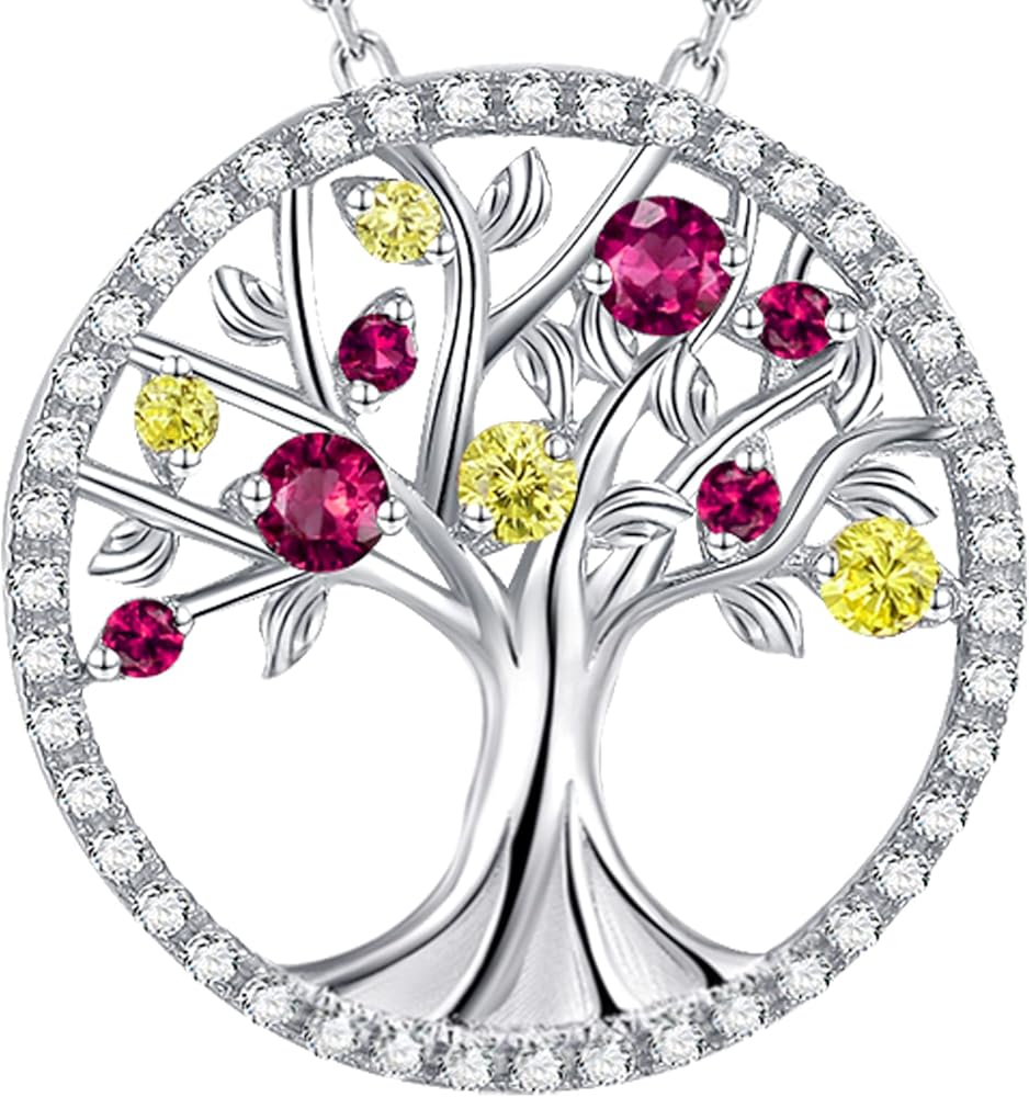 Tree of Life Necklace for Her Christmas Birthday Gifts Mom Wife November December Birthstones Citrine Blue Topaz Jewelry for Women 925 Sterling Silver