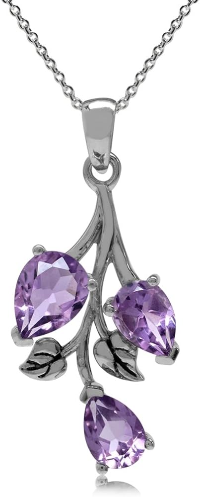 Silvershake Pear Shape Birthstone Gemstone Antique Finishing 925 Sterling Silver Leaf Vintage Inspired Pendant with 18 Inch Chain Necklace Jewelry for Women