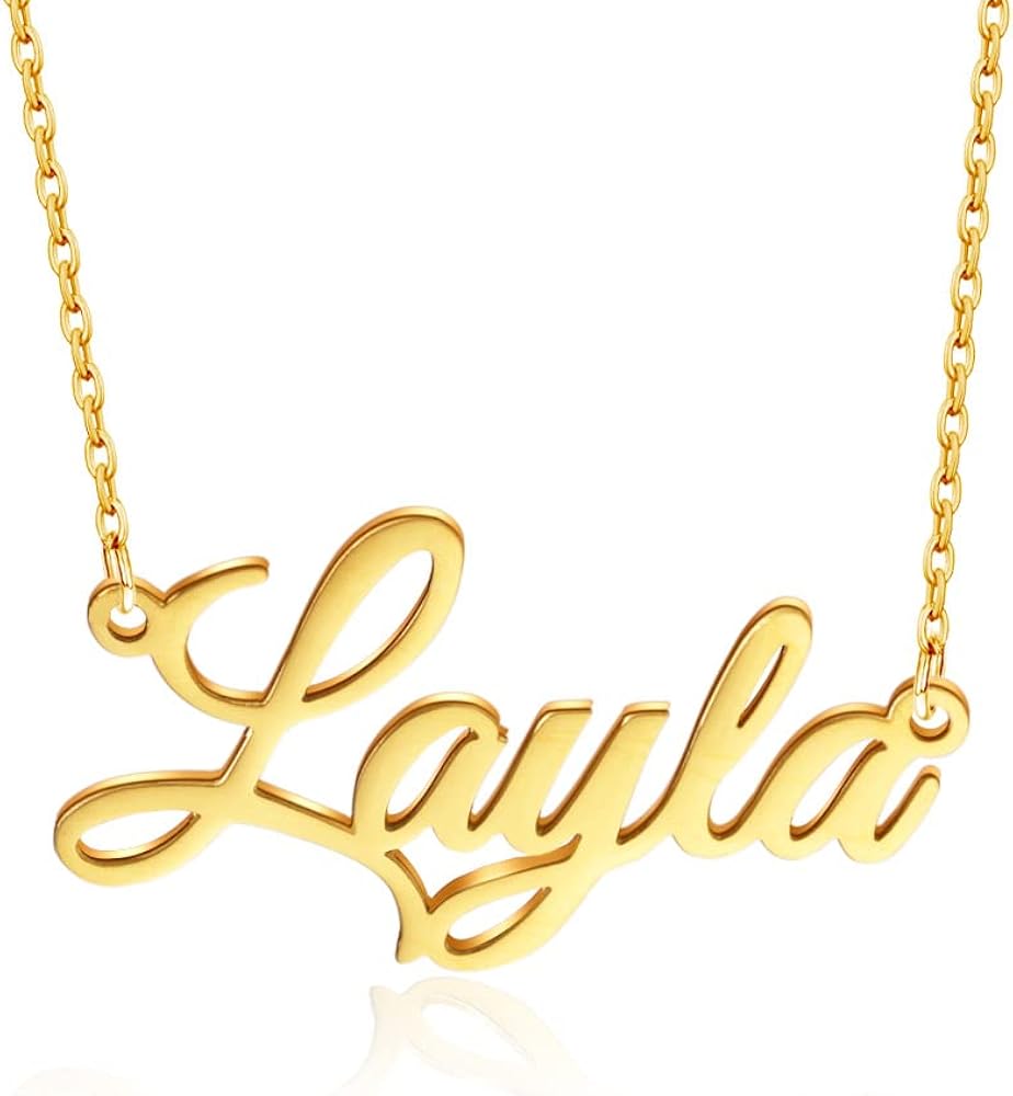 Name Necklace Personalized, 18K Gold Plated Custom Name Necklaces for Women Customized Name Plate Pendant Jewelry Gifts for Women