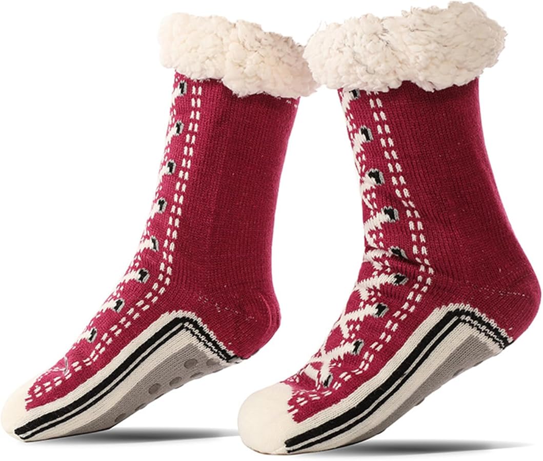 Cashmere Slipper Socks for Women, Ultra-Thick Cashmere Slipper Home Socks with Grips, Plush Fuzzy Socks Sleep Cozy Socks