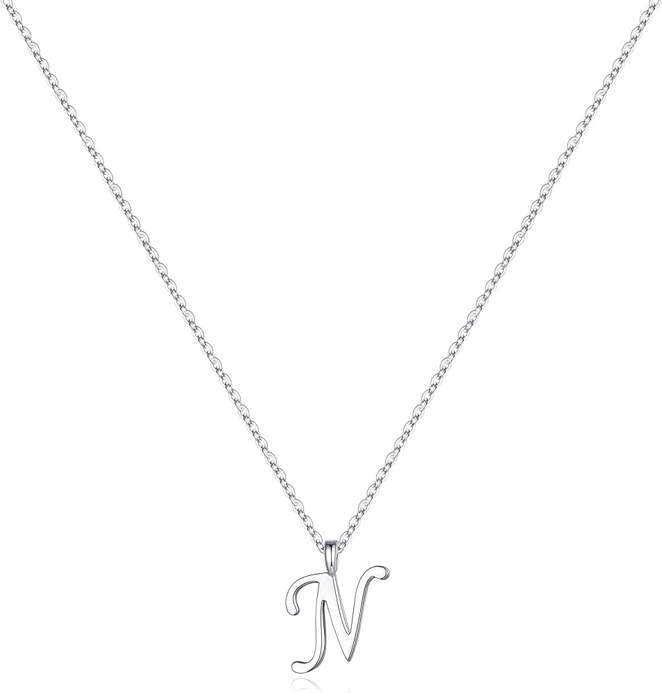 Yoosteel S925 Sterling Silver Initial Necklaces for Women, Silver Initial Necklaces for Women Jewelry Dainty Hypoallergenic Letter Necklace Tiny Cursive Initial Necklaces for Women Gifts