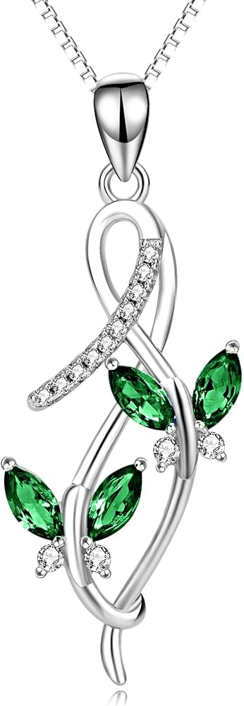 AOBOCO 925 Sterling Silver Infinity Butterfly Pendant Necklace with Birthstone Crystal from Austria, Anniversary Jewelry Gifts for Women
