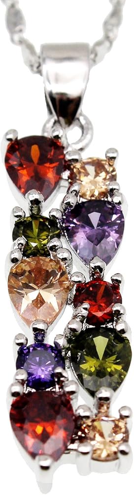 Multi Gemstone Pendants Garnet Amethyst Morganite Peridot Promise Wedding Party Necklaces Pendants (Silver Color)