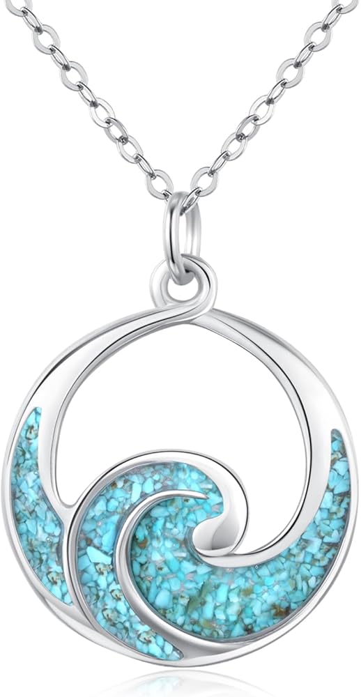Butterfly/Turtle/Wave Necklace for Women 925 Sterling Silver Turquoise Crushed Stone Pendant Jewelry Gifts for Nature Lover