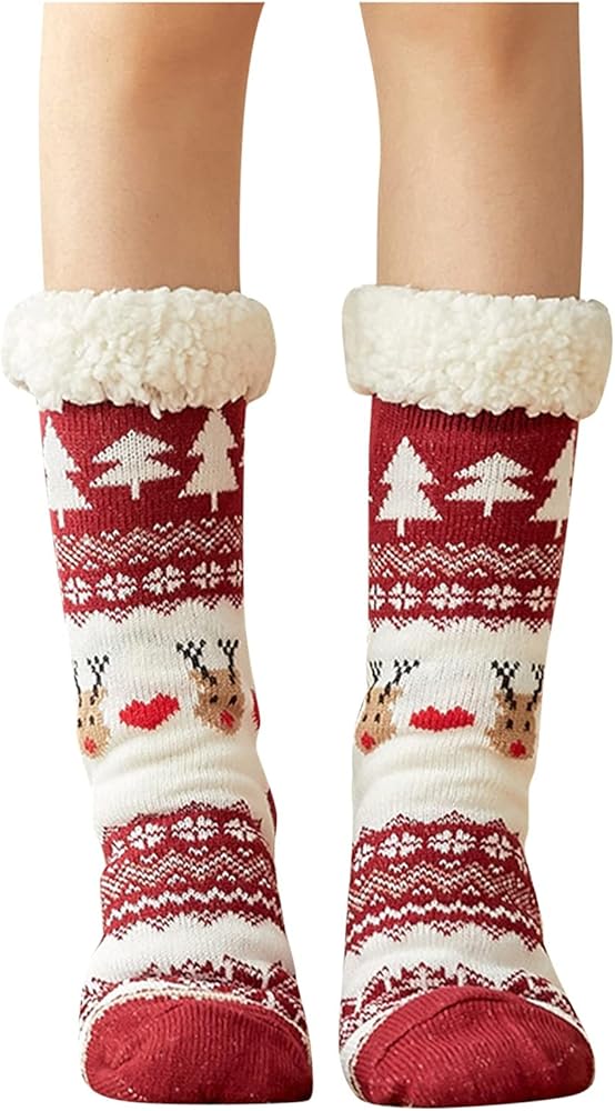 Christmas Womens Socks Ladies Christmas Warm Printed Floor Socks Warm Medium Socks Fluffy Socks Gifts for