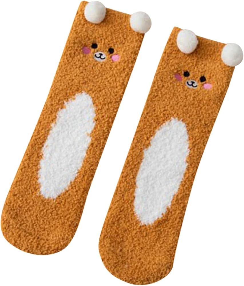 Women's Floor Socks Half Fleece Socks Socks Fleece Home Three- Cute Coral Cartoon Socks Sleep Bear Christmas