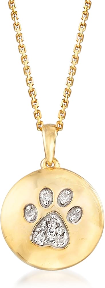 Ross-Simons Diamond-Accented Paw Print Circle Pendant Necklace in 18kt Gold Over Sterling