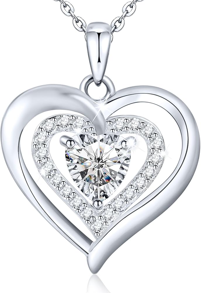Birthstone Necklaces for Women, 925 Sterling Silver Necklace for Women, Forever Love Silver Heart Necklace with Birthstones as Anniversary/Birthday Gift for Mom, Wife, Girlfriend or Loved Ones