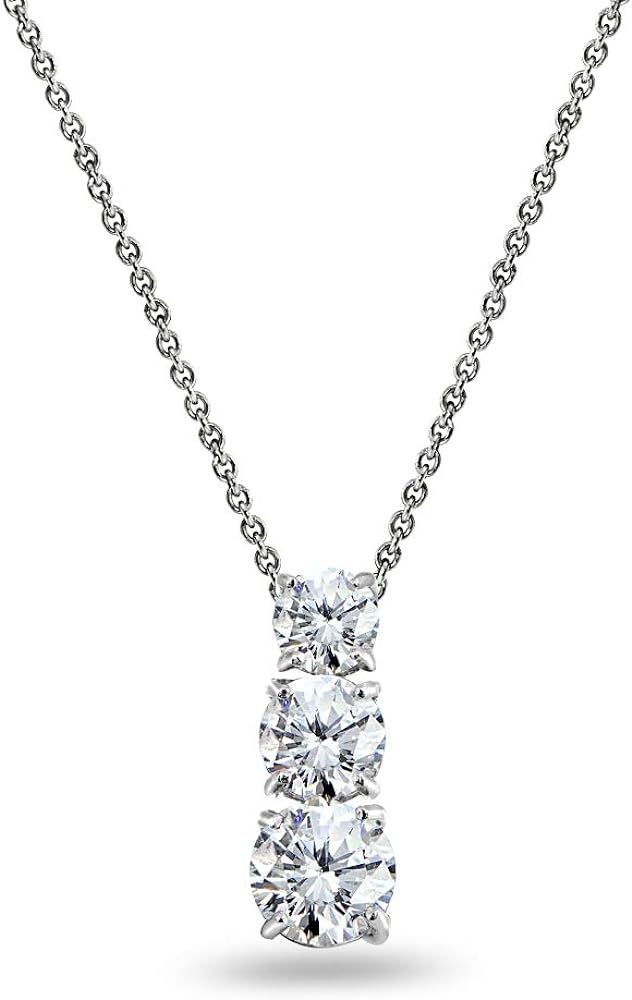 B. BRILLIANT Sterling Silver Necklace for Women, Birthstone Necklace, Genuine or Synthetic Gemstone Necklace, Round 3-Stone Journey Necklace, Slide Pendant, Dainty Necklace, Pendant Necklace