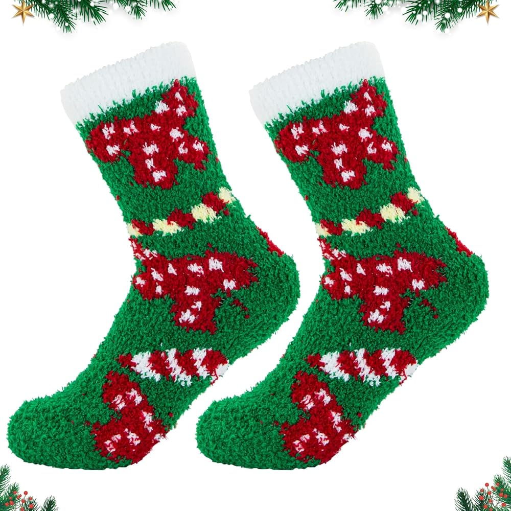 Dohia Christmas Fuzzy Socks for Women Girls Gifts Cute Fun Cozy Fluffy Winter Warm Slipper Xmas Holiday Socks ST2-SDMRCTWSDS
