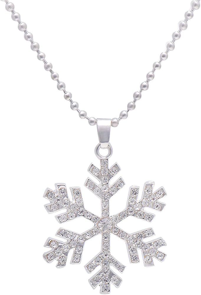 Paialco Blue/White Frozen Snowflake Christmas Pendant Necklace for Women Holiday Gift