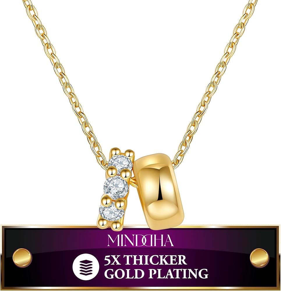 18K/14K White/Yellow Gold Plated Cubic Zirconia Rondelle Pendant Necklace | 8mm Diameter Two-Toned Dainty CZ Gold Pendant Necklaces for Women | Adjustable 15"-18" Sliding Chain + 3" Extender