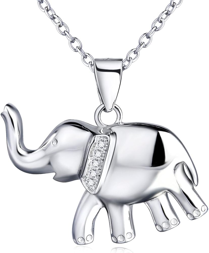 YFN Lucky Elephant Pendant Necklace Sterling Silver Jewelry with Cubic Zirconial for Women
