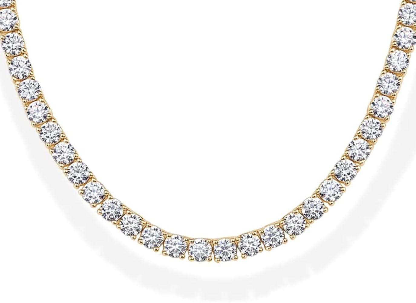 PAVOI 14K Gold Plated 3mm Simulated Diamond Tennis Necklace for Women | Tennis Chain | Chunky Long Gold Necklace for Women| Sizes 15" and 18"