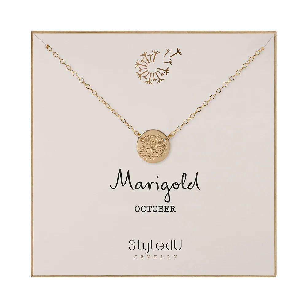 October Birth Flower Necklace for Women, 14K Gold Filled Marigold Pendant Necklace, Personalized October Birthday Gift, Personalized Birth Month Flower Jewelry
