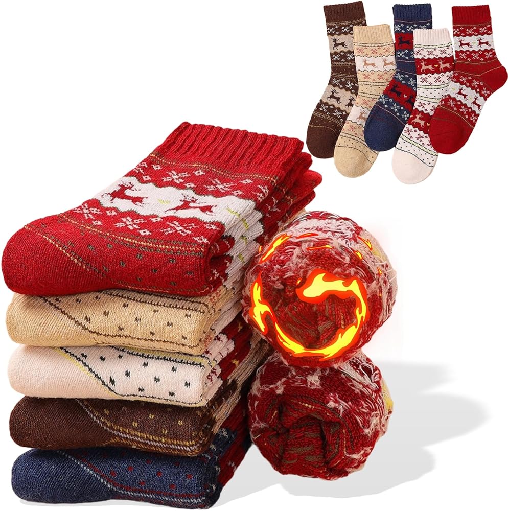 Cotton Socks Women Thick 5 Pairs Thermal Warm Winter Socks Soft Cozy Boot Socks for Christmas Gift Floor Socks