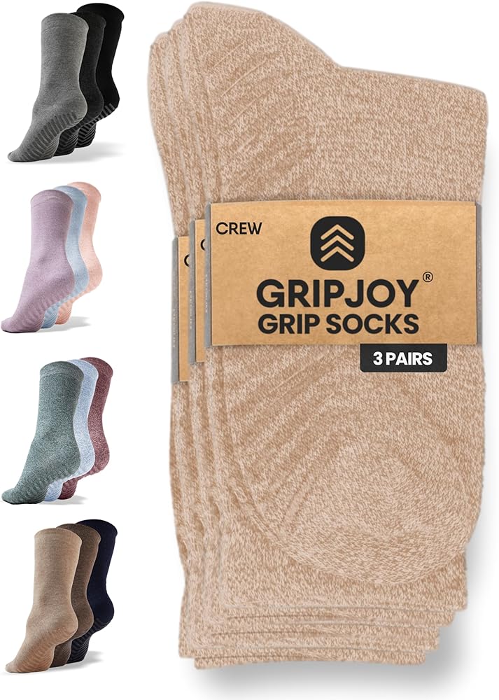 Gripjoy Non Slip Socks For Women - Gripper Socks For Women - Grippy Socks For Women - Crew, 3 Pairs