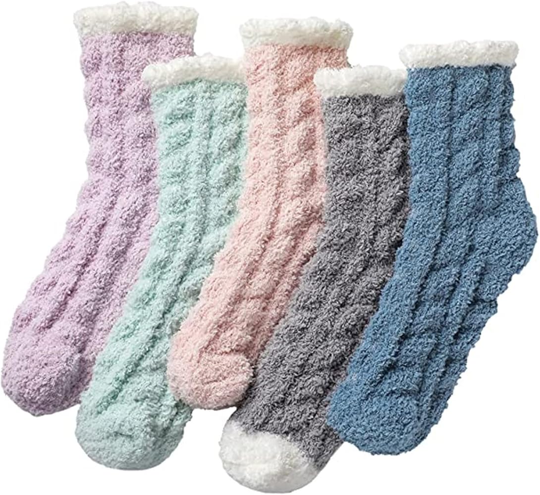 Womens Fuzzy Socks Slipper Soft Cabin Fleece Cozy Fluffy Winter Sleep Plush Socks for Adult Socks for Women 9-12